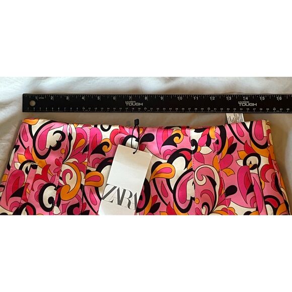 NWT Zara Pink Black Orange Paisley Pants Hi Rise Tapered Large MOD Funky Bright - Picture 10 of 10